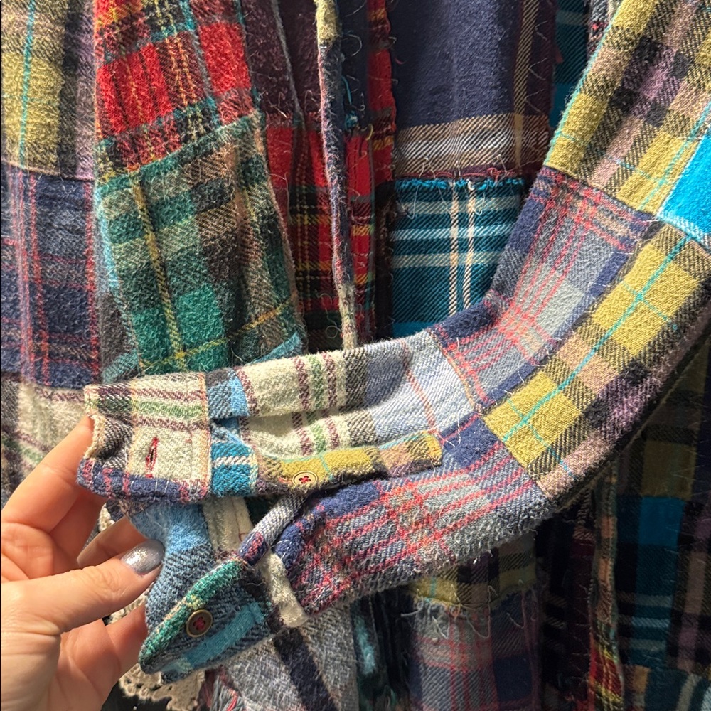 Free People Plaid Patchwork Button Down - image 4